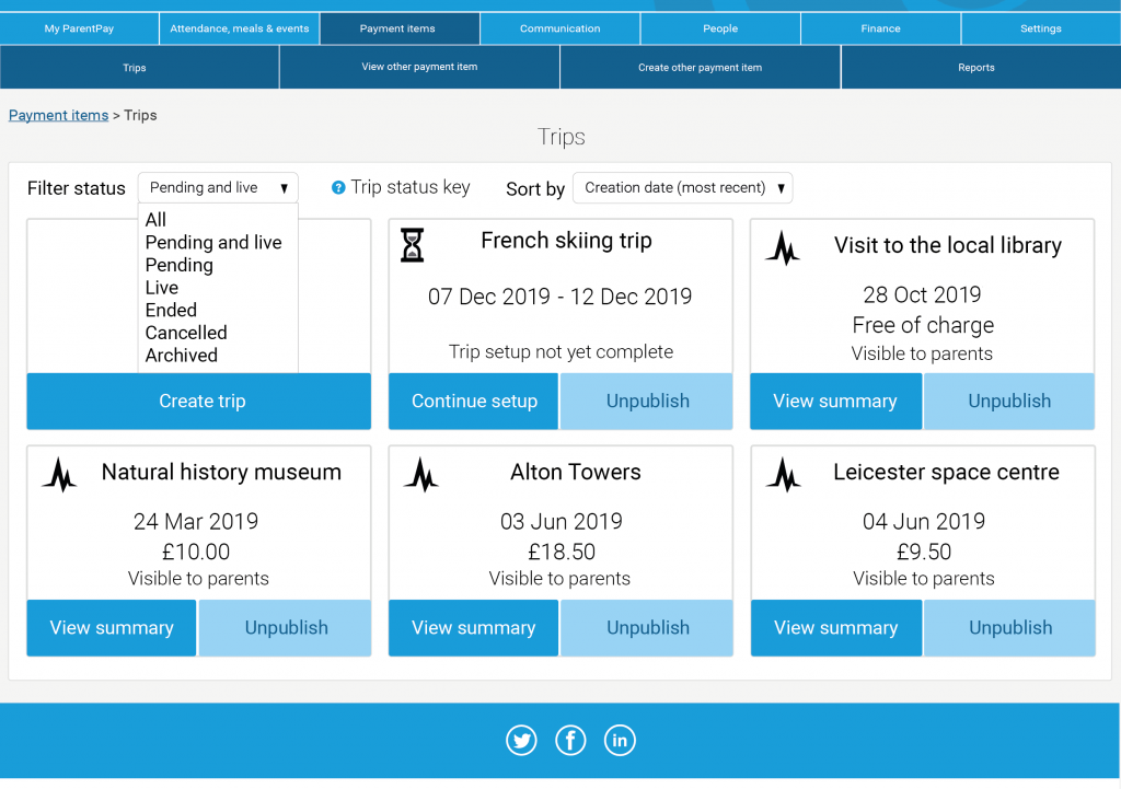 Trips with ParentPay ParentPay